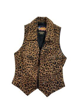 Easyriders Womens Genuine Leather Moto Vest Jacket Size XS Tan Cheetah Print